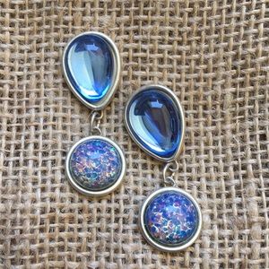 Blue and silver dangle pierced earrings